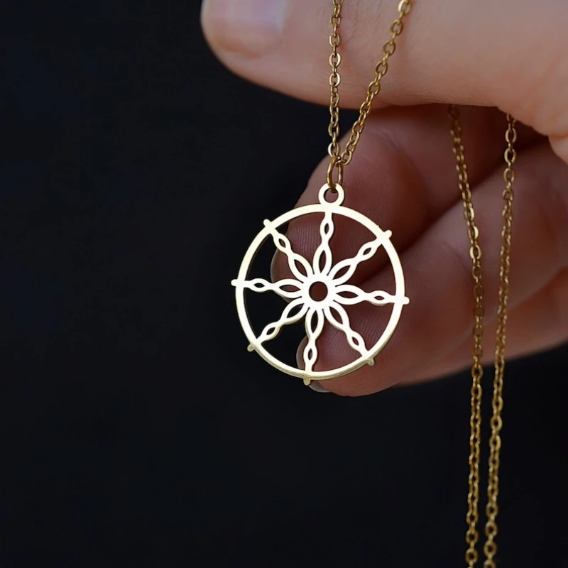 Yoga Wheel Dharma - Stainless Steel Necklaces Dharma Wheel Buddhism
