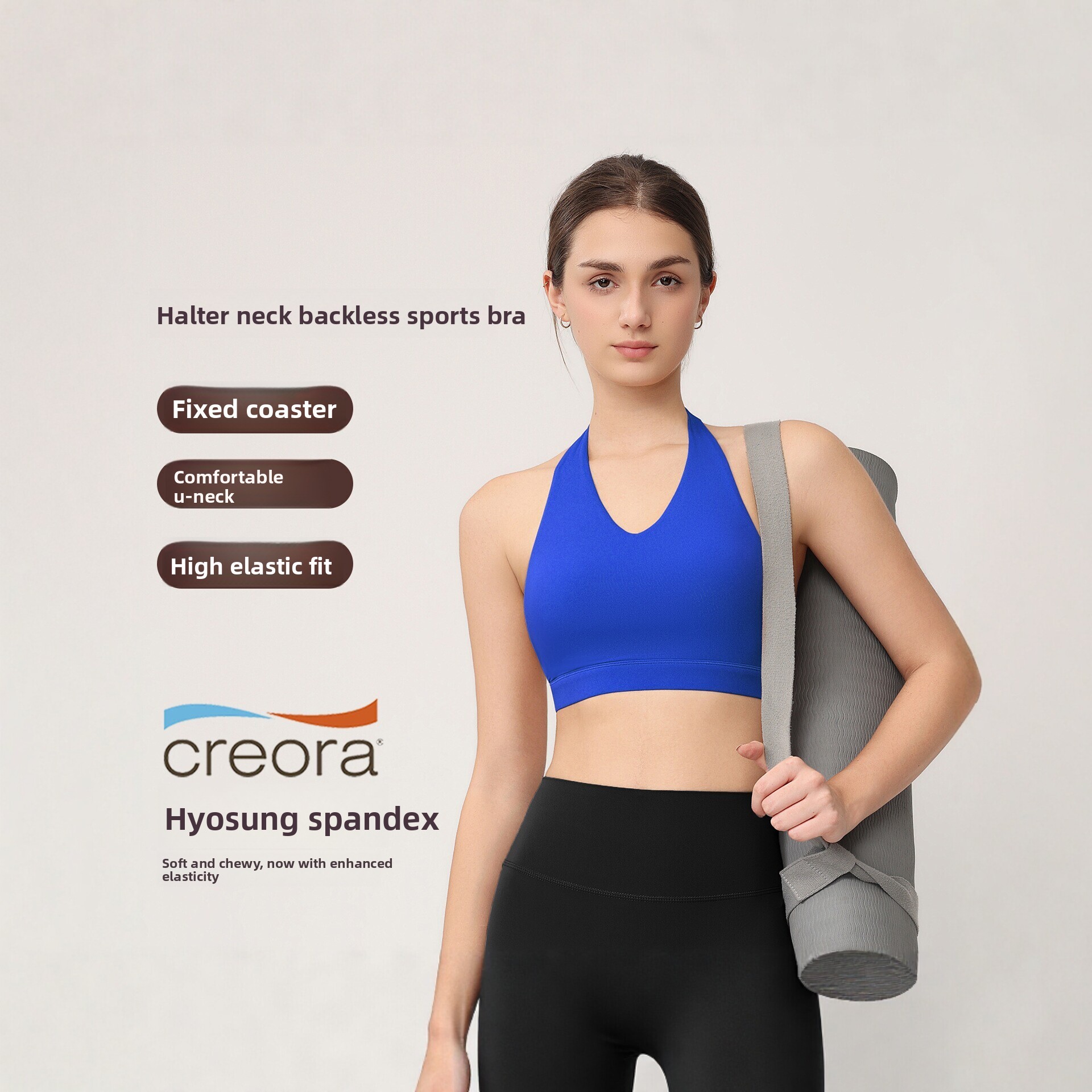 Pilates Yoga Exercises - Women's Halter Sports Bra with Fixed